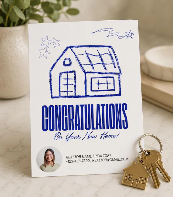New Home Realtor Pop-By Card | Sketch House Closing Gift (Canva Template)