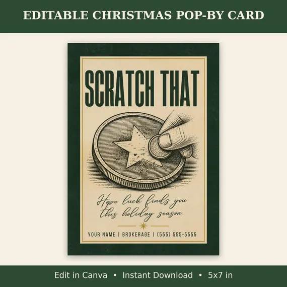 Scratch Off Pop By Card Realtor, Scratch That Christmas Tag, Editable Canva Template, Real Estate Lottery Client Gift, Holiday