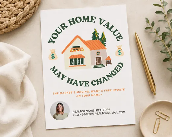 Real Estate Pop-By Card | Illustrated Home Value Update (Canva Template)
