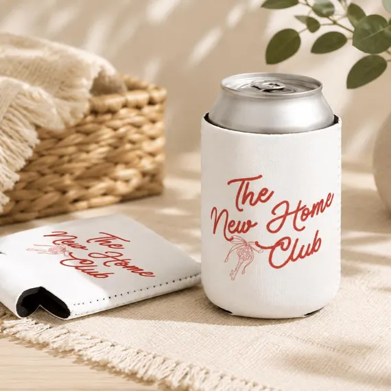 New Home Club Can Cooler, Realtor Closing Gift, Housewarming Favor, Key Graphic Beverage Sleeve