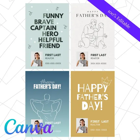 Realtor Father's Day Pop By Cards, Editable Canva Marketing Tags (Set of 4)