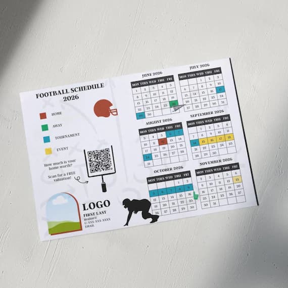 2026 Football Schedule Calendar Postcard for Realtors (Canva Template)