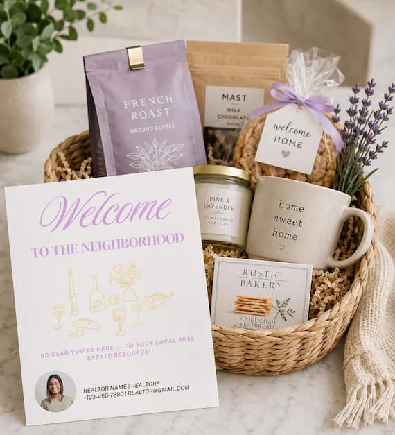 Welcome Neighborhood Realtor Pop-By Card | Elegant Lilac, Editable Canva Template