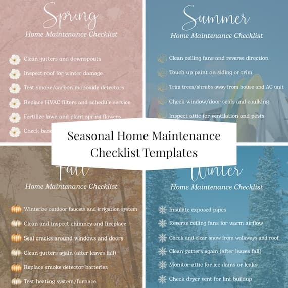 Seasonal Home Maintenance Checklist Templates | Postcard, Magnets, Social Post, Etc. | Make it Your Own