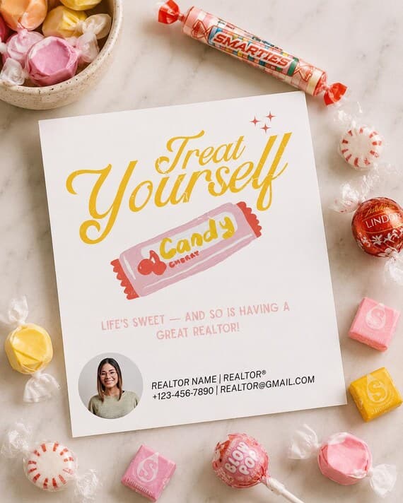 Realtor Pop-By Card | Retro Candy Design (Canva Template)