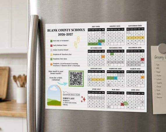 2026-2027 School Calendar Magnet Template for Realtors (Digital Download)