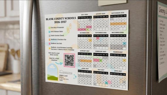 2026-2027 School Calendar Magnet Template for Realtors (Digital Download)